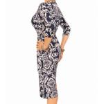 Navy and Ivory Print Wrap Dress 