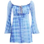 Blue Tie Dye Bohemian Style Bell Sleeve Top