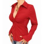 Dark Red Zip Up Fitted Stretchy Shirt
