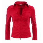 Dark Red Zip Up Fitted Stretchy Shirt