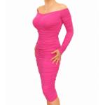 Cerise Pink off the Shoulder Ruched Dress