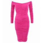 Cerise Pink off the Shoulder Ruched Dress