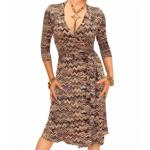 Brown Zig Zag Print Wrap Dress