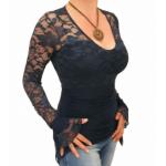 Navy Blue Lace Bell Cuff Clingy Top