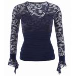 Navy Blue Lace Bell Cuff Clingy Top