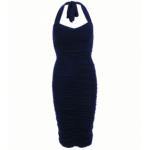 Navy Blue Ruched Halter Neck Dress