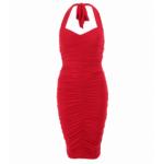 Red Ruched Halter Neck Dress
