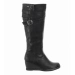 Black Leather Effect Wedge Boots