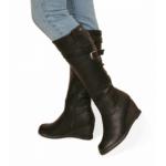 Black Leather Effect Wedge Boots