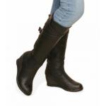Black Leather Effect Wedge Boots
