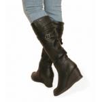 Black Leather Effect Wedge Boots