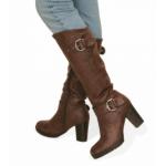 Brown Biker Style Buckle Detail Boots