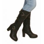 Black Biker Style Buckle Detail Boots