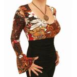 Red and Brown Floral Print Bell Sleeve top