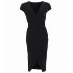 Black Ruched Mock Wrap Dress