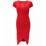 Red Ruched Mock Wrap Dress