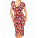 Red Spotty Print Ruched Mock Wrap Dress