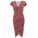 Red Spotty Print Ruched Mock Wrap Dress