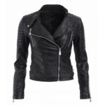 Black Leather Effect Biker Jacket