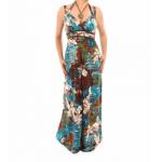 Turquoise and Brown Print Maxi Dress