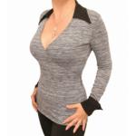 Grey and Black Marl Mock Wrap Top