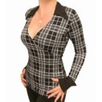 Black and White Checked Mock Wrap Top