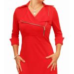 Red Biker Style Zip up A Line Dress