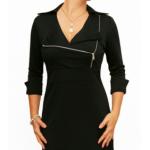 Black Biker Style Zip up A Line Dress