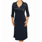 Navy Blue Biker Style Zip up A Line Dress