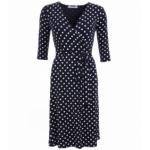 Navy Blue and Ivory Spotted Wrap Dress