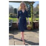 Navy Blue and Ivory Spotted Wrap Dress