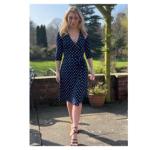 Navy Blue and Ivory Spotted Wrap Dress