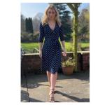 Navy Blue and Ivory Spotted Wrap Dress
