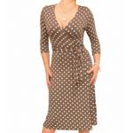 Mocha and Ivory Spotted Wrap Dress