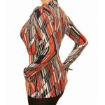 Orange and Navy Print Collared Stretchy Top