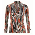 Orange and Navy Print Collared Stretchy Top