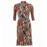 Orange and Navy Blue Printed Collared Wrap Dress