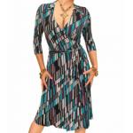 Teal and Purple Printed Collared Wrap Dress