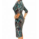 Teal and Purple Printed Collared Wrap Dress