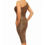 Dark Gold Figure Hugging Ruched Dress