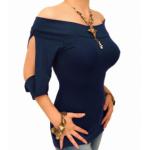 Navy Blue off the Shoulder Split Sleeve Top