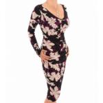 Plum Floral Ruched V Neck Dress