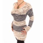 Beige and Navy Striped Chunky Knit Jumper