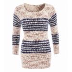Beige and Navy Striped Chunky Knit Jumper