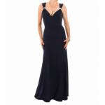 Navy Blue Crystal Diamante Maxi Dress