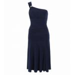 Navy Blue Crystal Diamante One Shoulder Cocktail Dress