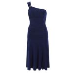 Navy Blue Crystal Diamante One Shoulder Cocktail Dress