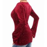 Dark Red Velour Burn Out Bell Sleeve Top