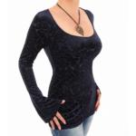 Navy Blue Velour Burn Out Bell Sleeve Top