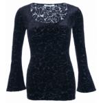 Navy Blue Velour Burn Out Bell Sleeve Top